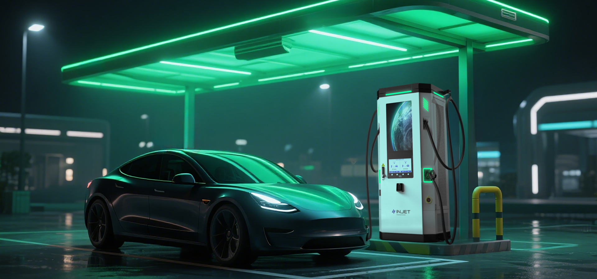 injet ampax pro 480kw dc ev charger with display charging Tesla